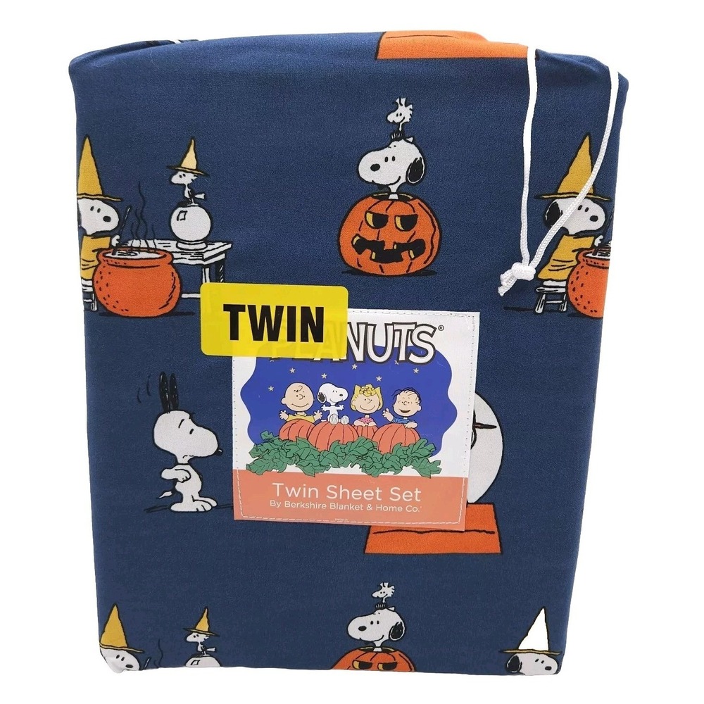 Peanuts Twin Blue Sheet Set Halloween Snoopy Pumpkin Witch Berkshire Bedding